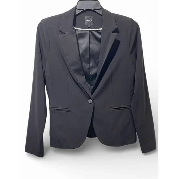 XOXO Women’s Black Blazer Size L Single Button Office Work Jacket - Picture 1 of 12